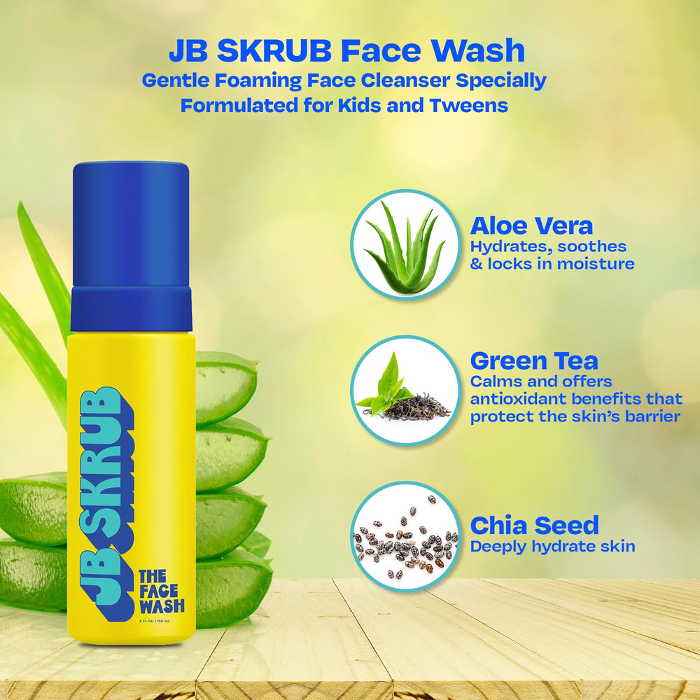 JB SKRUB pump dispensing foam into teen’s palm for quick use