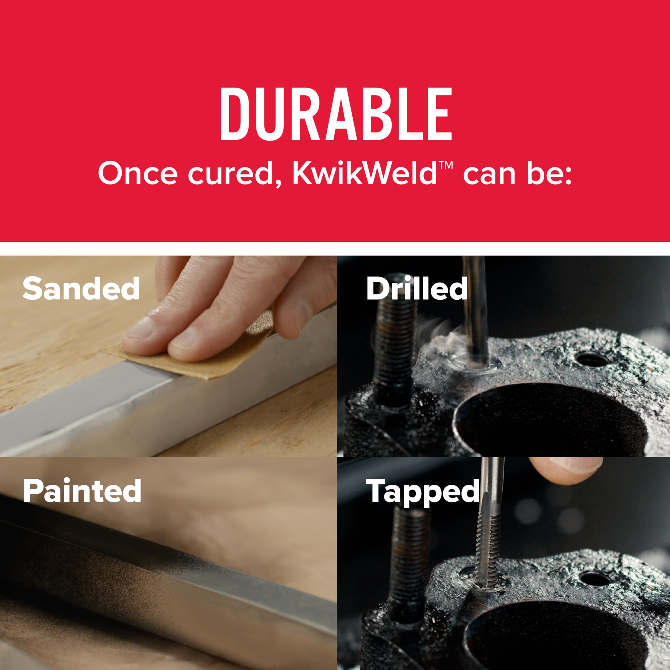 J-B Weld cured and sanded surface ready to drill or paint