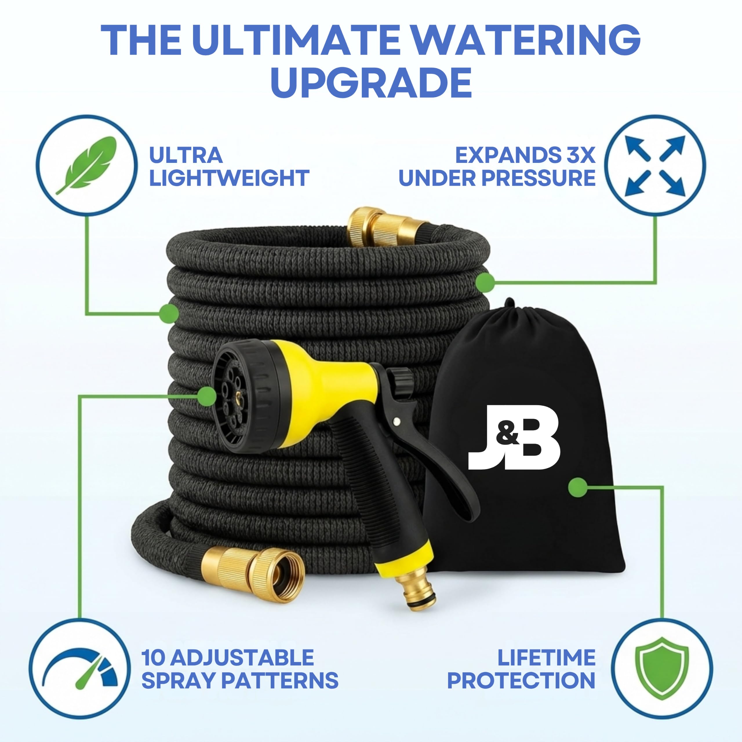 J&B collapsed hose in storage bag for tidy transport and space savings