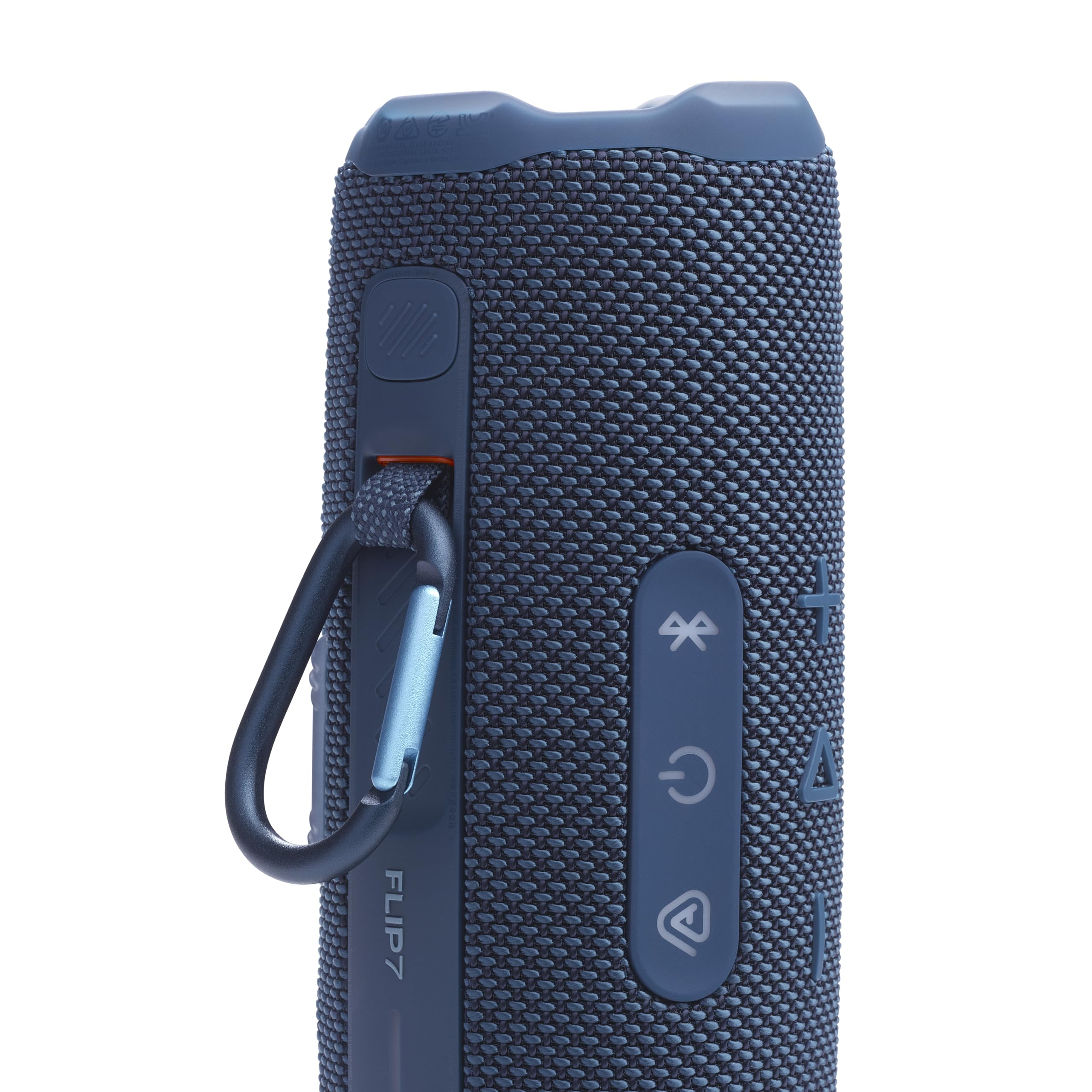 JBL Flip 7 PushLock loop and carabiner shown for easy carrying