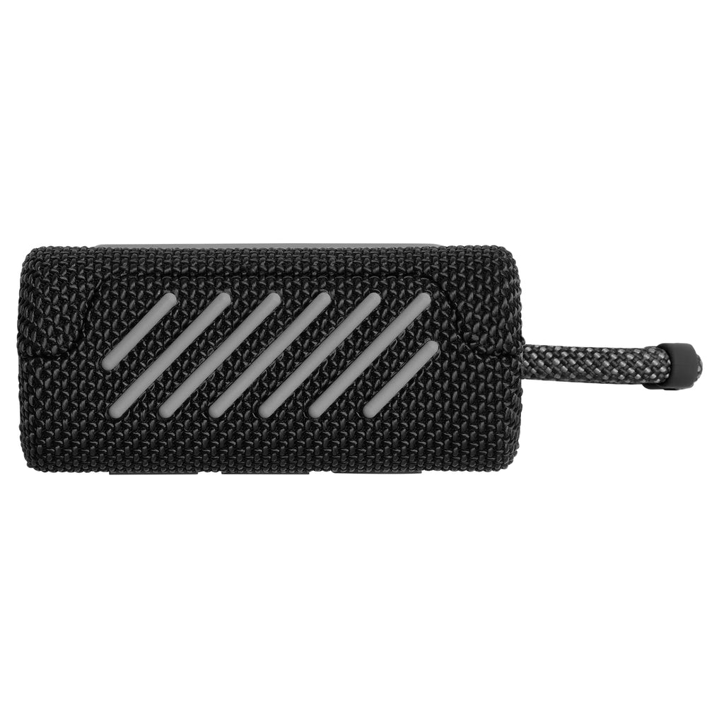 JBL Go 3 on picnic blanket playing music, portable enjoyment benefit