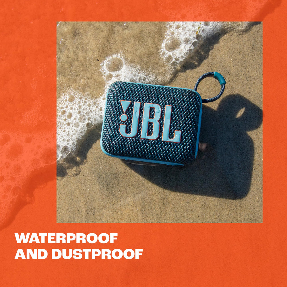 JBL Go 4 next to pool demonstrating waterproof IP67 protection for outdoor use
