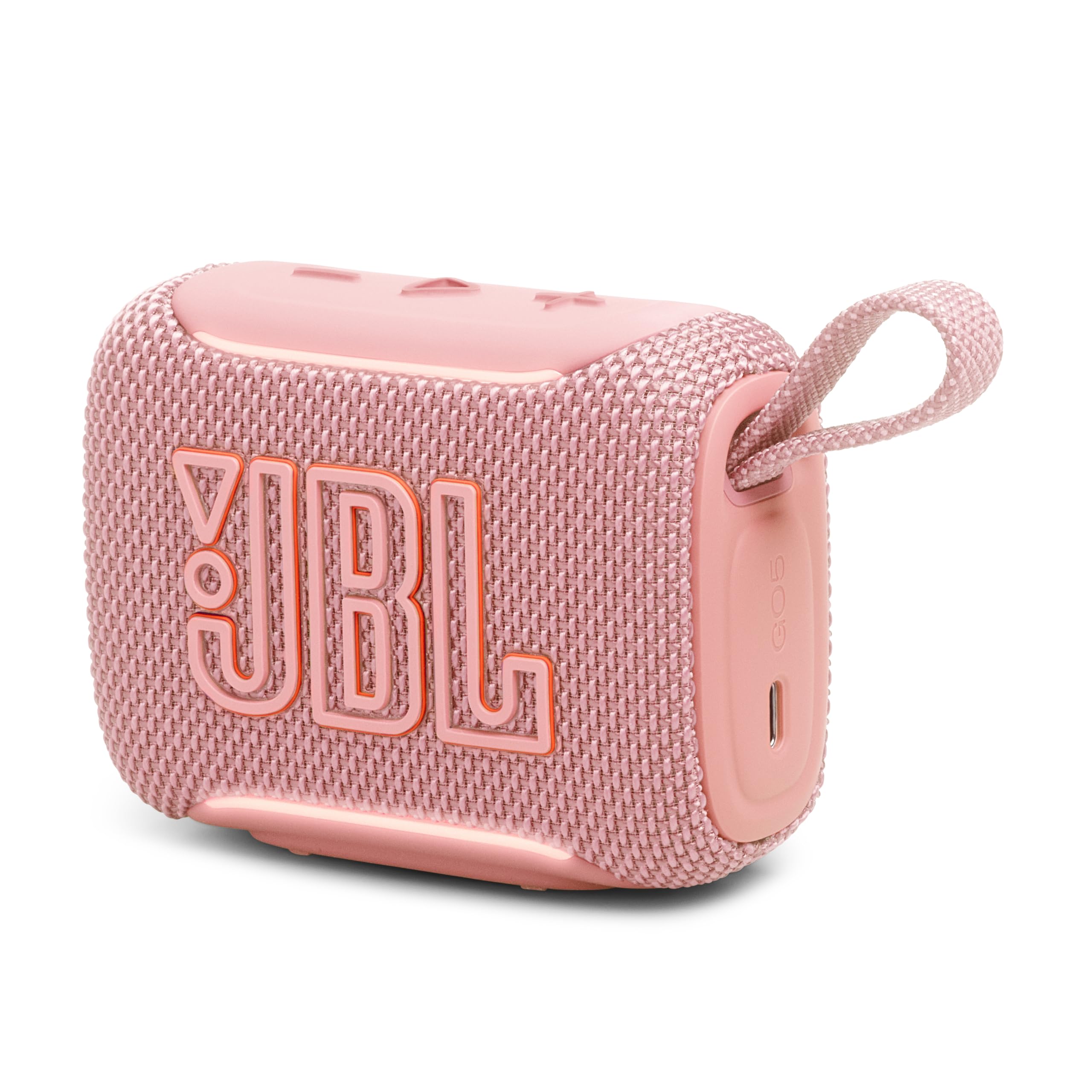 JBL Go 5 close-up textured housing showing rugged grip benefit