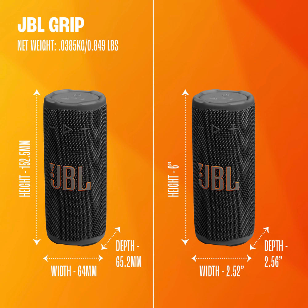 Two JBL Grip speakers paired in stereo for wider immersive sound