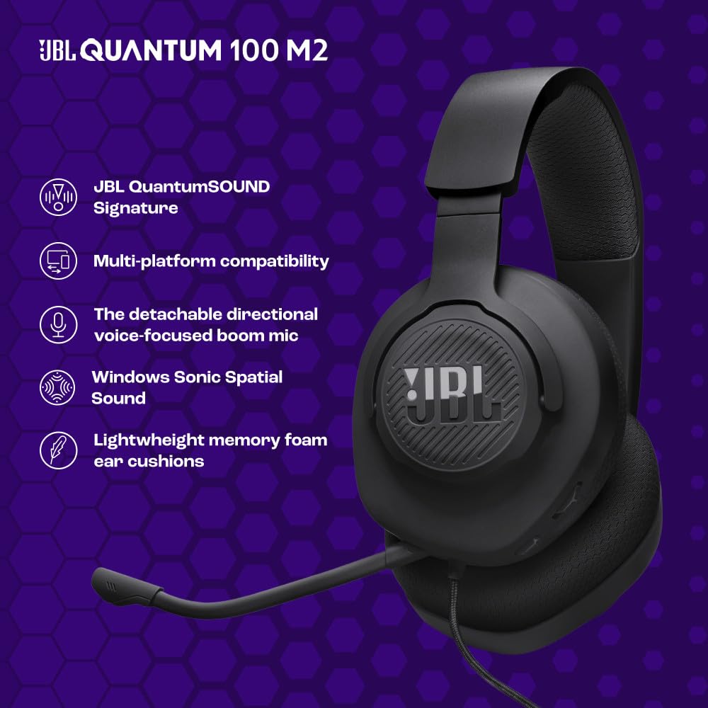 JBL Quantum 100M2 detachable mic removed to show easy-swappable versatility