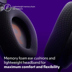 JBL Quantum 100M2 earcup closeup showing breathable fabric and memory foam comfort