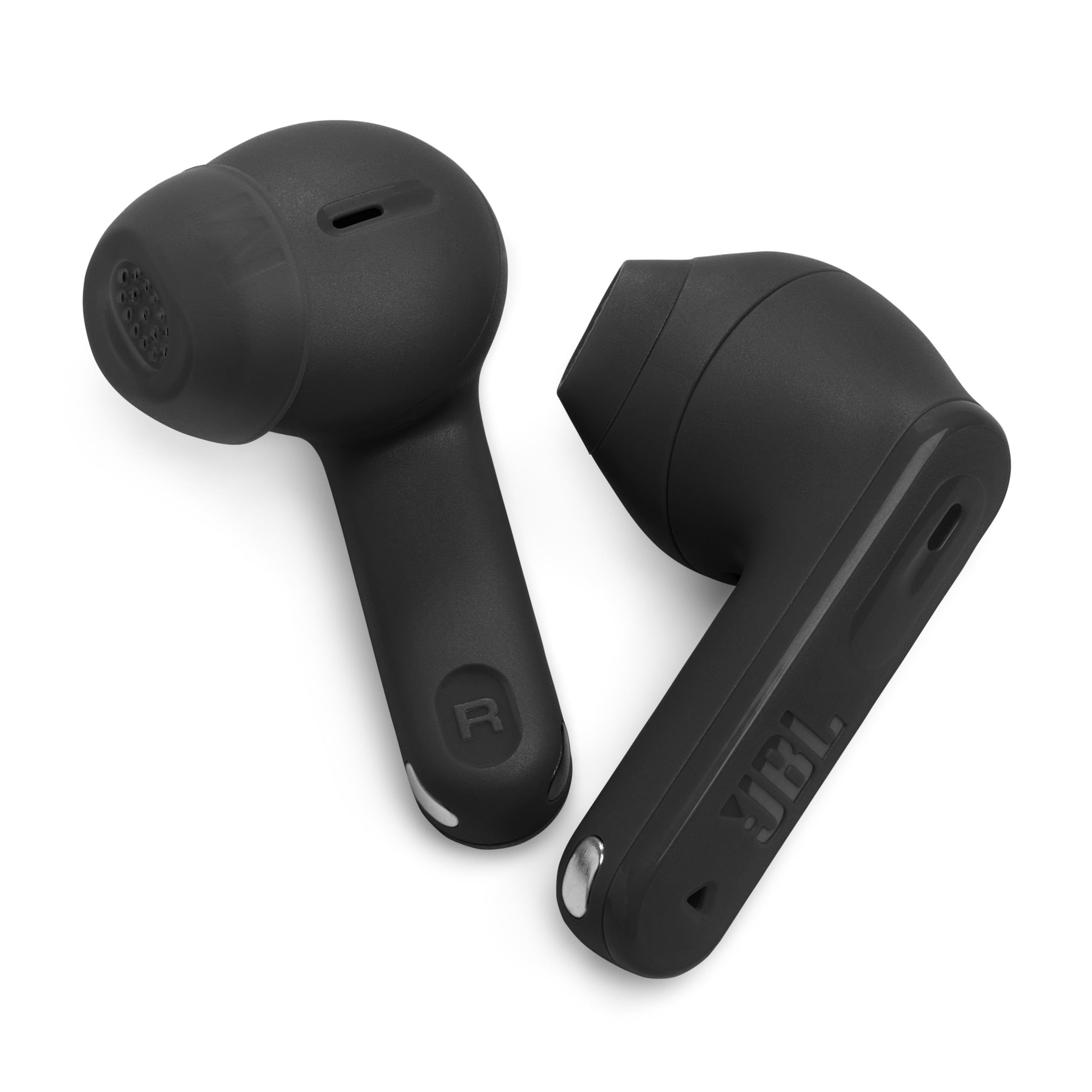 JBL Tune Flex 2 earbuds splashed with water droplet, signaling water and dust resistance for active lifestyles