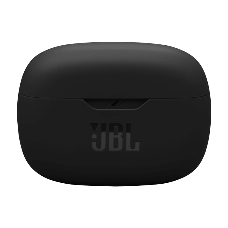 Model wearing JBL Vibe Beam 2 earbuds demonstrating secure in-ear fit for active use