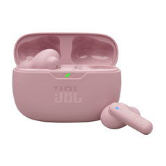 JBL Vibe Beam 2 worn in ear on a person demonstrating secure fit and active use