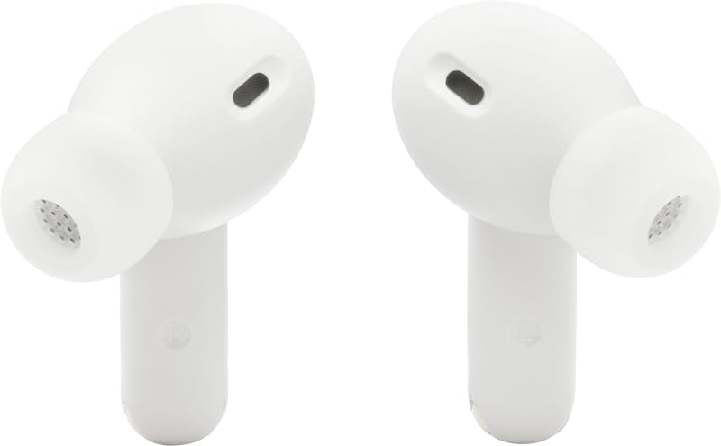 JBL Vibe Beam 2 open charging case displaying earbuds and long battery benefit