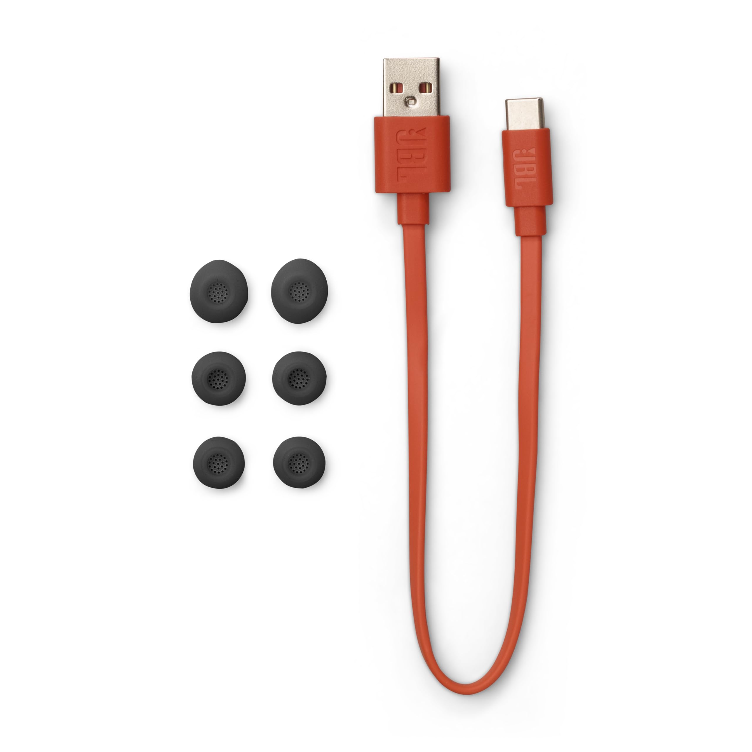 JBL Vibe Beam 2 packaging and accessories laid out to show included items and setup ease