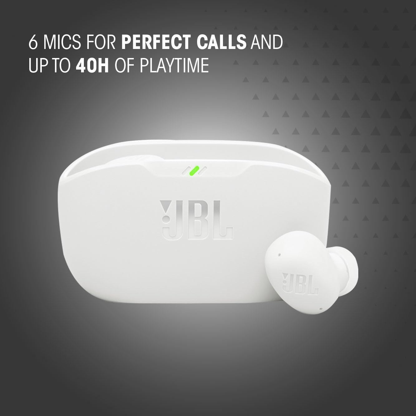 JBL Vibe Buds 2 app screen with EQ slider showing sound personalization benefit