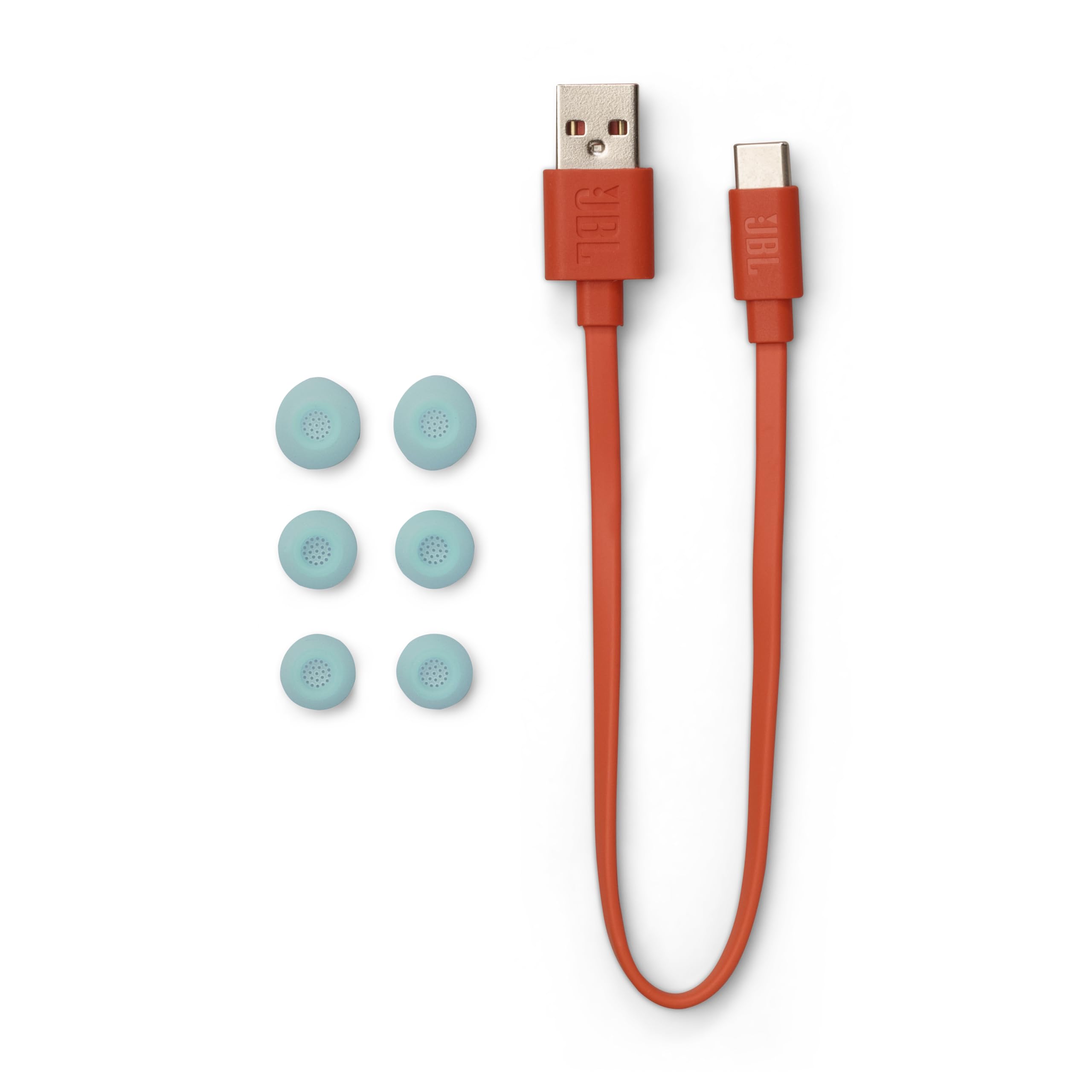 JBL Vibe Buds 2 retail box with accessories laid out showing included tips and cables