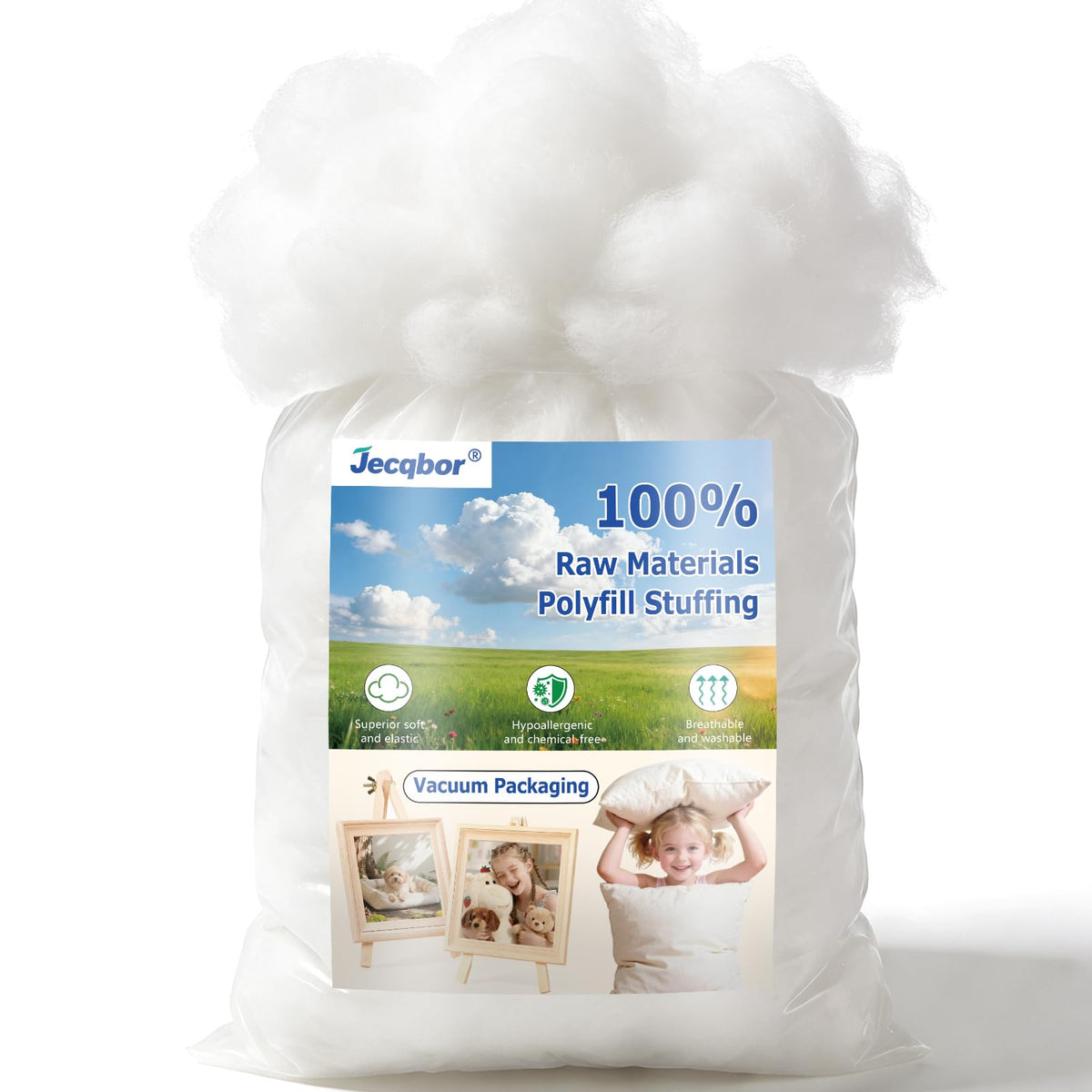 Jecqbor front packaging of 5lb polyfill showing brand and weight benefit