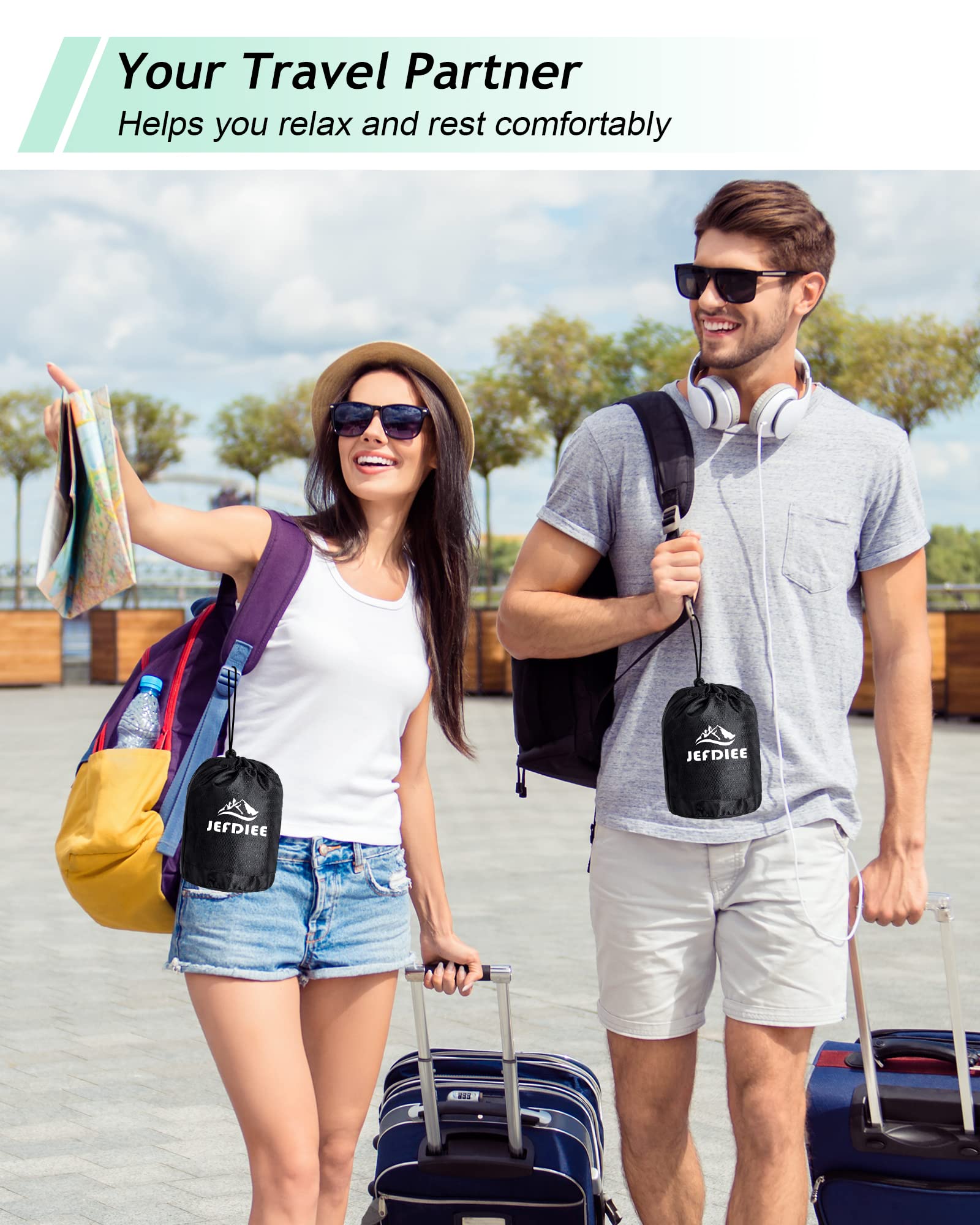 JefDiee folded inside drawstring bag for compact travel convenience