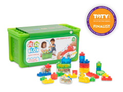 Jelly Blox play plate closeup on case, provides sturdy building surface benefit