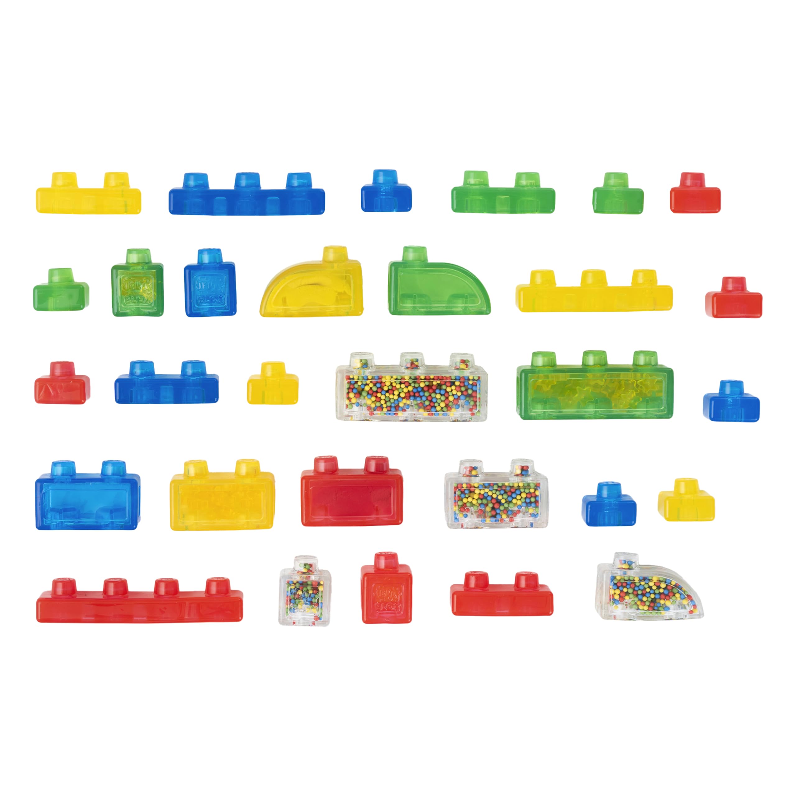 Jelly Blox colorful blocks spread across table, sparks creative play benefit
