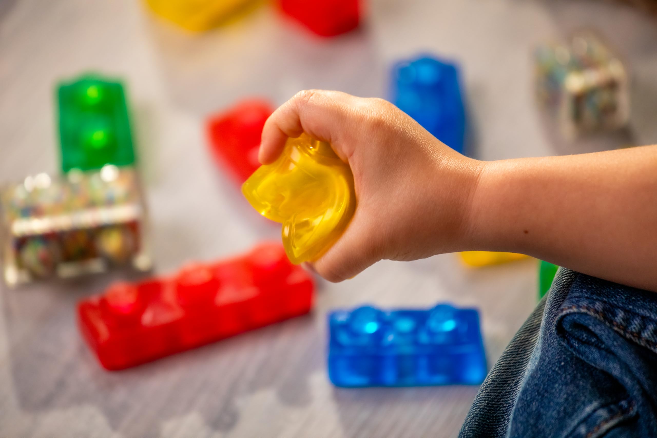 Jelly Blox storage case stacked with others, saves space and stores neatly