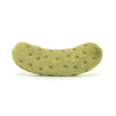 Jellycat pickle side profile displaying shape and stable base for display