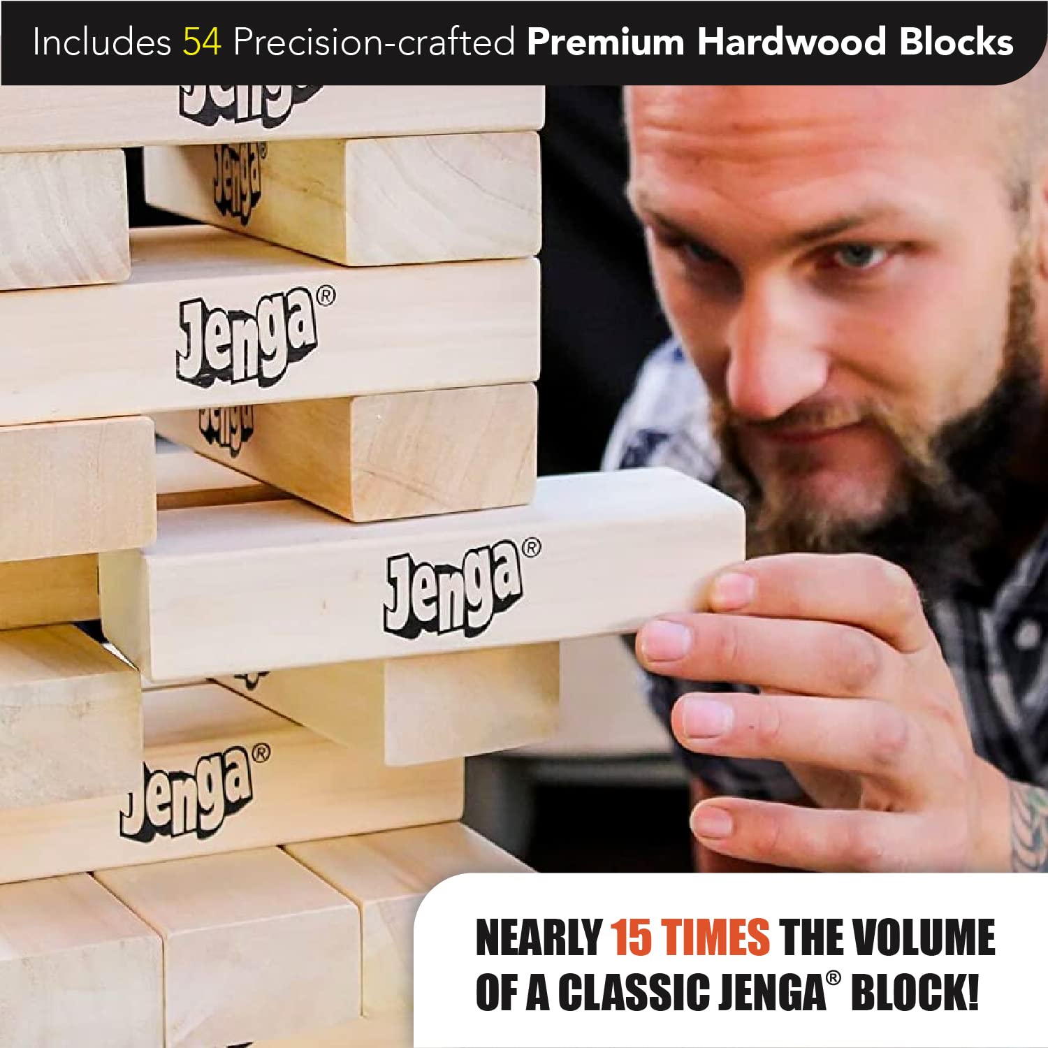 Jenga GIANT zippered bag holding all blocks for convenient transport and protected storage