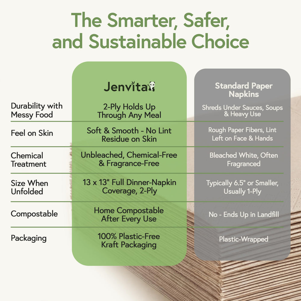 Jenvita napkins in compost bin depicting compostable disposal benefit