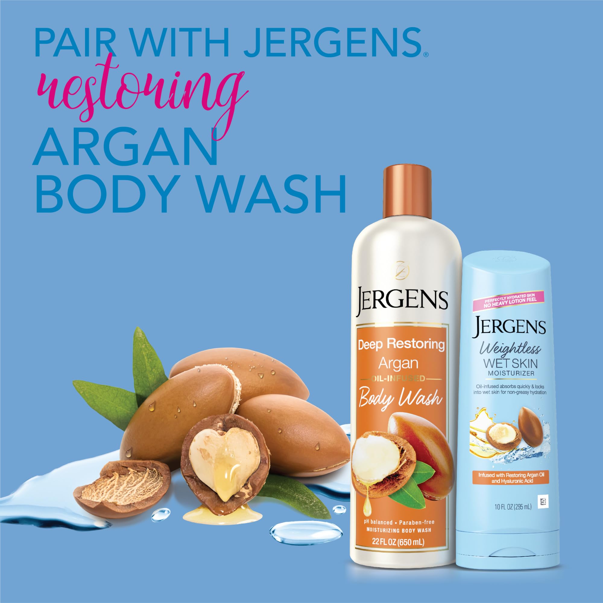 Jergens 10 oz bottle shown next to toiletries to show scale and value