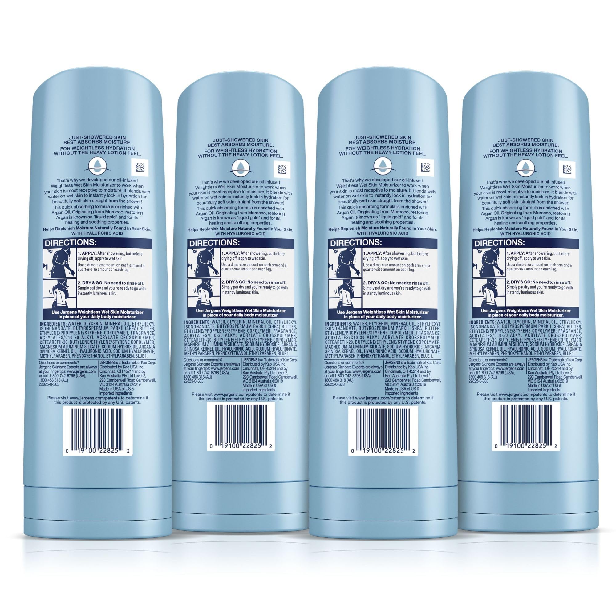 Clear view of Jergens label with ingredients and directions for use