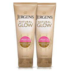 Jergens bottle front packaging showing label and medium to deep tan benefit