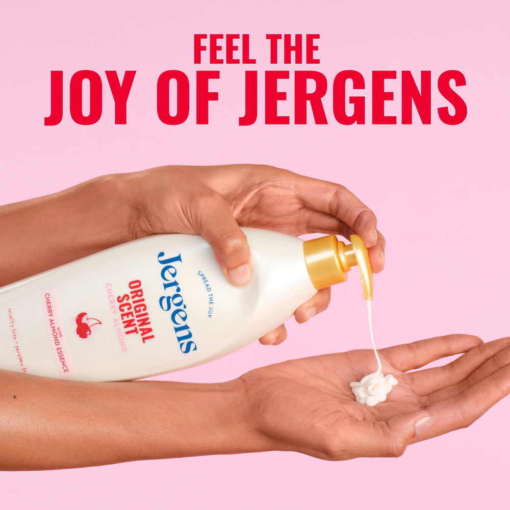 Three Jergens 21 oz bottles stacked to show value pack and consistent hydration