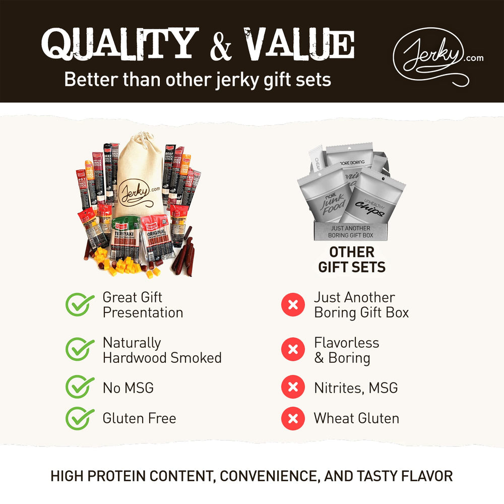 Jerky.com individually sealed meat stick package, ensures freshness and portability