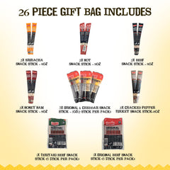 Jerky.com handcrafted jute gift bag holding meat sticks, stylish ready-to-give presentation