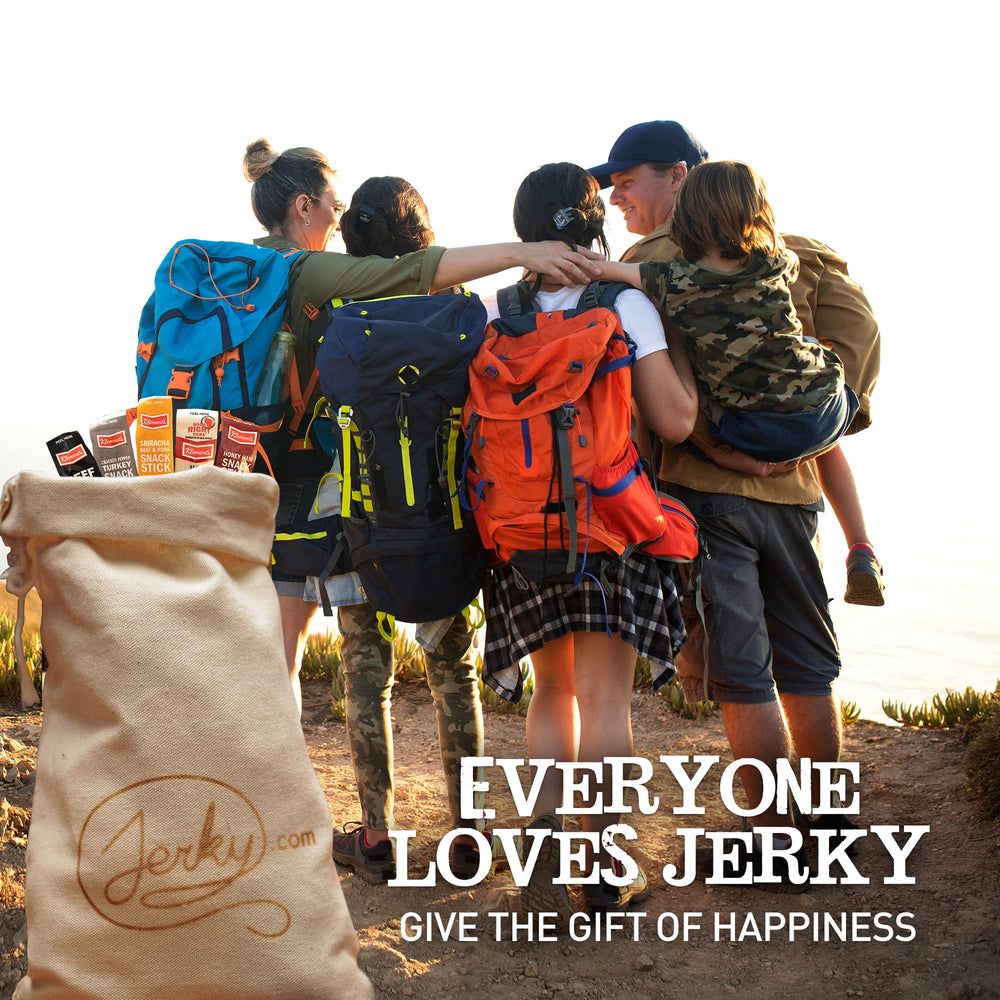 Jerky.com pack used on a hike, portable protein for outdoor energy and endurance