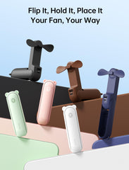 JISULIFE set as desktop fan at an angle showing hands-free cooling benefit