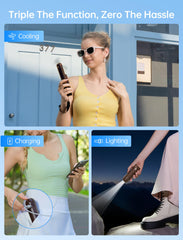 JISULIFE folded pocket-sized fan fitting in a small bag for travel convenience