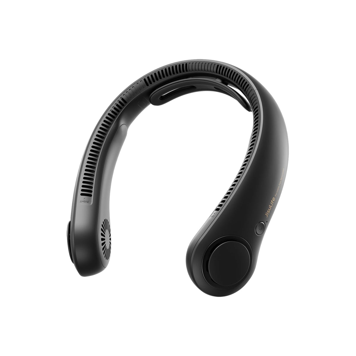 JISULIFE neck fan front view showing ergonomic fit and hands-free comfort