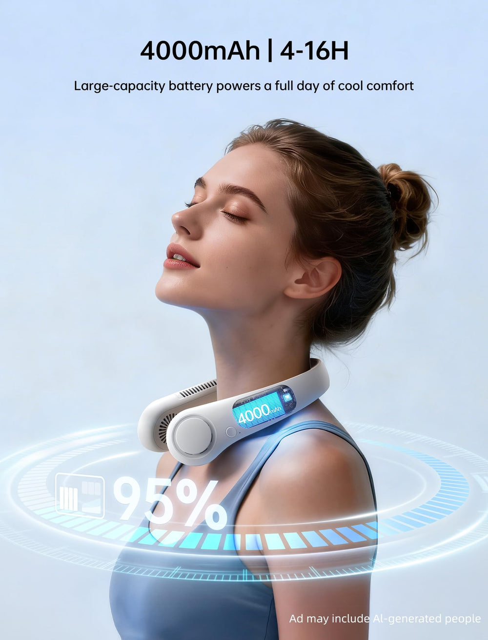 JISULIFE neck fan in use outdoors providing hands-free cooling relief