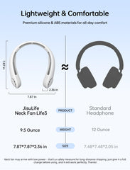 JISULIFE neck fan side profile highlighting lightweight design and balance