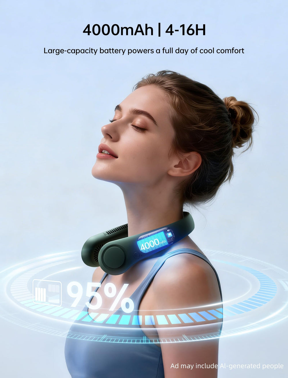 JISULIFE on person walking hands-free, ideal for commuting and cooling