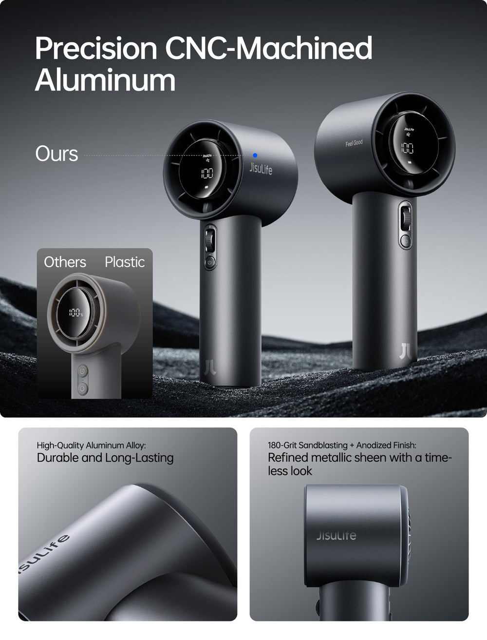JISULIFE Pro1S metal texture close-up highlighting premium finish and durable feel