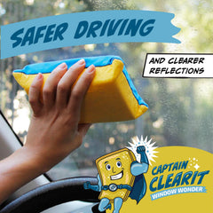 JJ KENT sponge clearing car windshield demonstrating faster defogging benefit