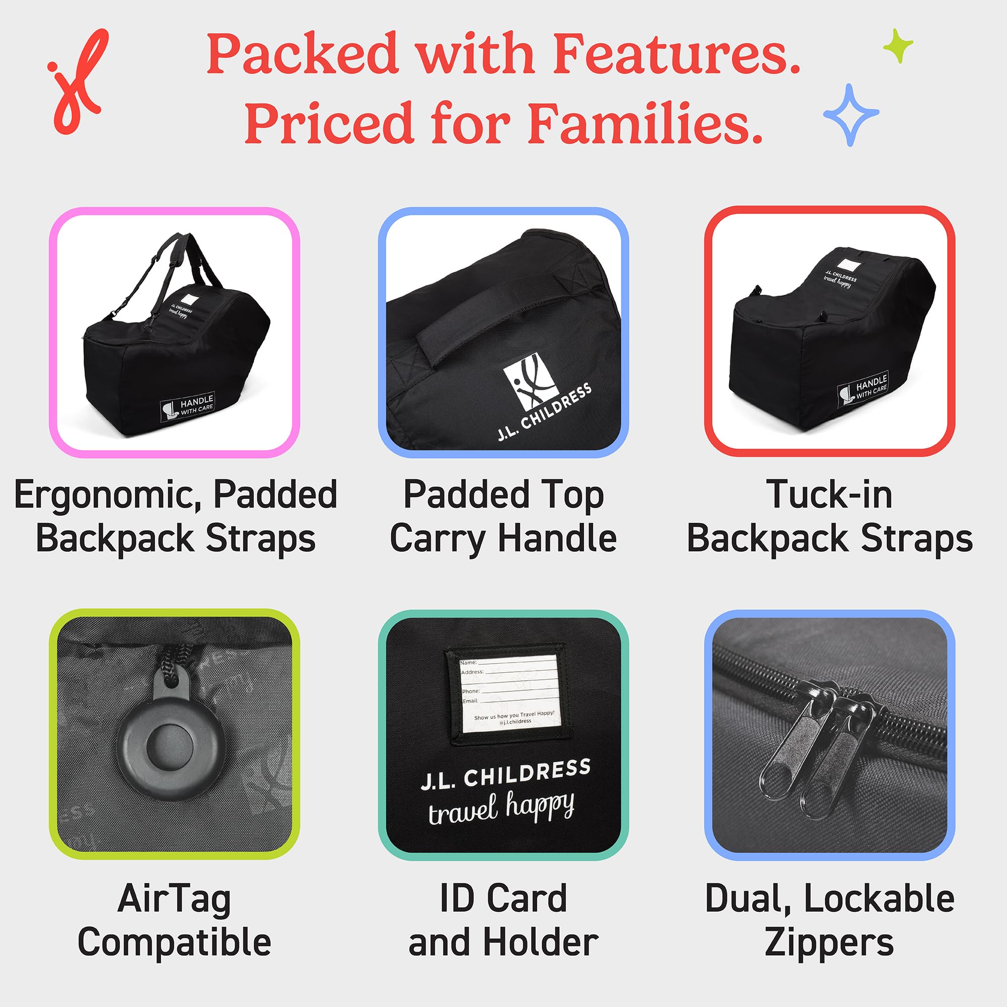 J.L. Childress padded carry handle detail for easy lifting and quick transfers at the gate