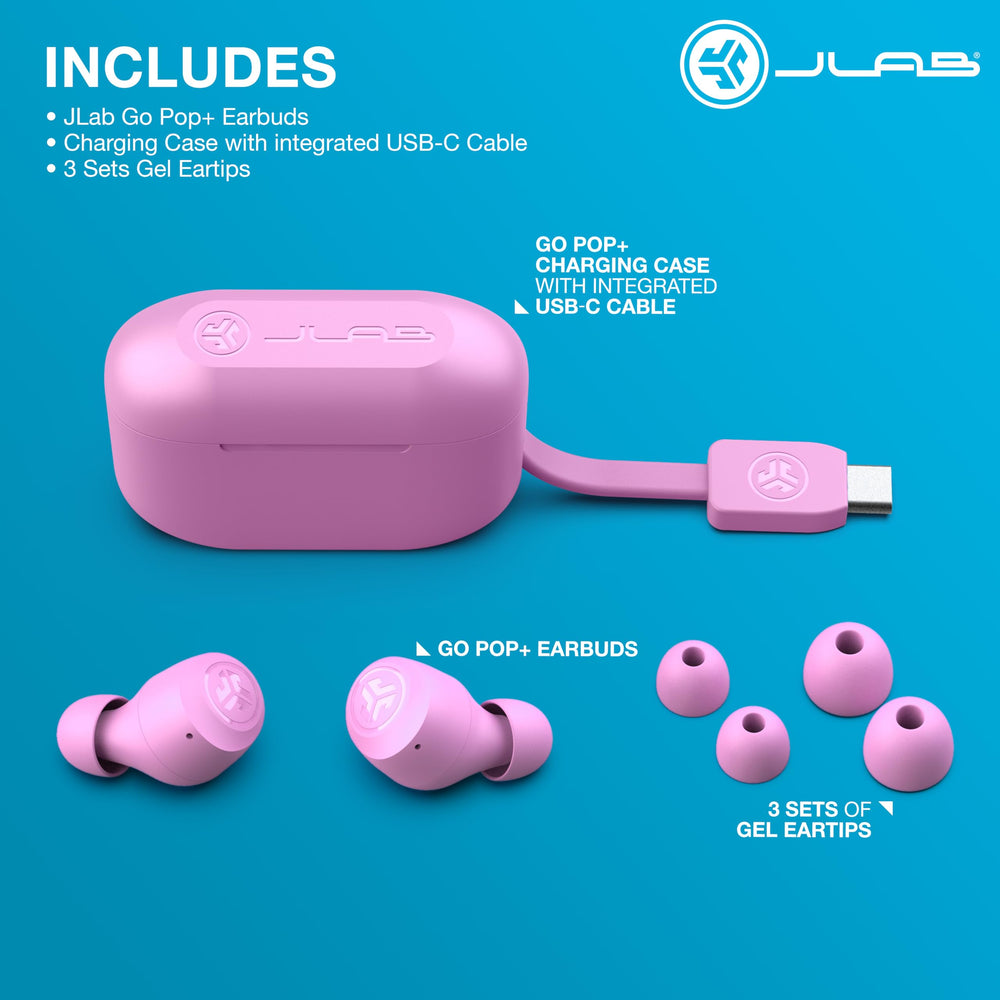 JLab Go Air Pop+ worn by runner in pink showing active use and stable connection benefit