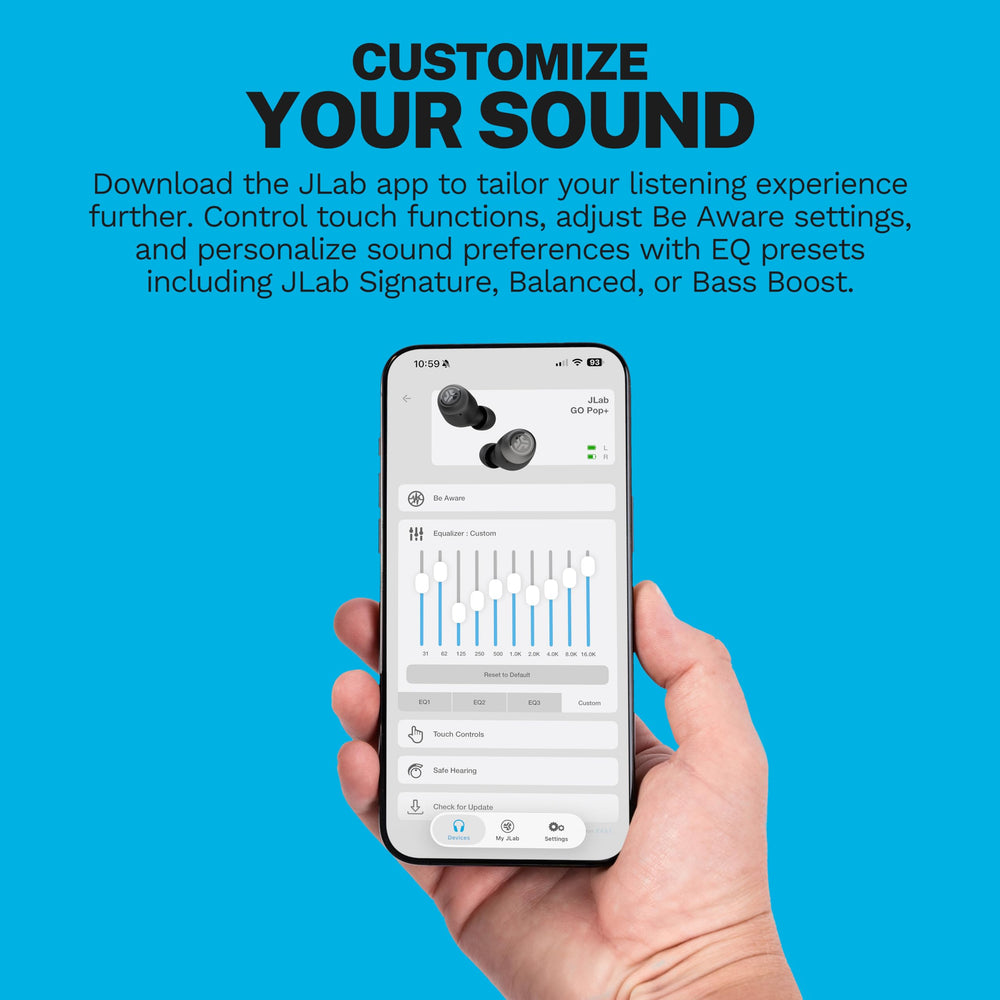JLab Go Air Pop+ open charging case revealing earbuds and battery convenience