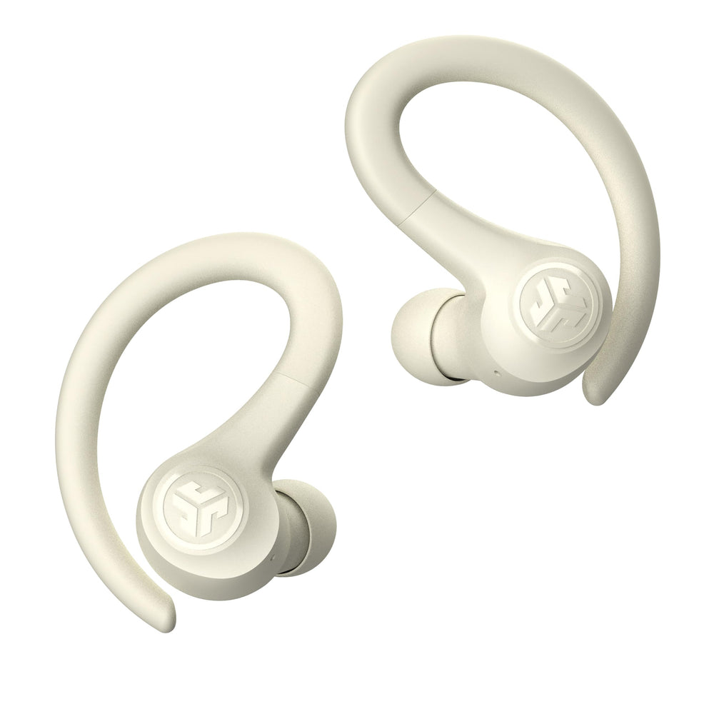 JLab Go Sport+ in-ear action shot on runner demonstrating secure fit in motion