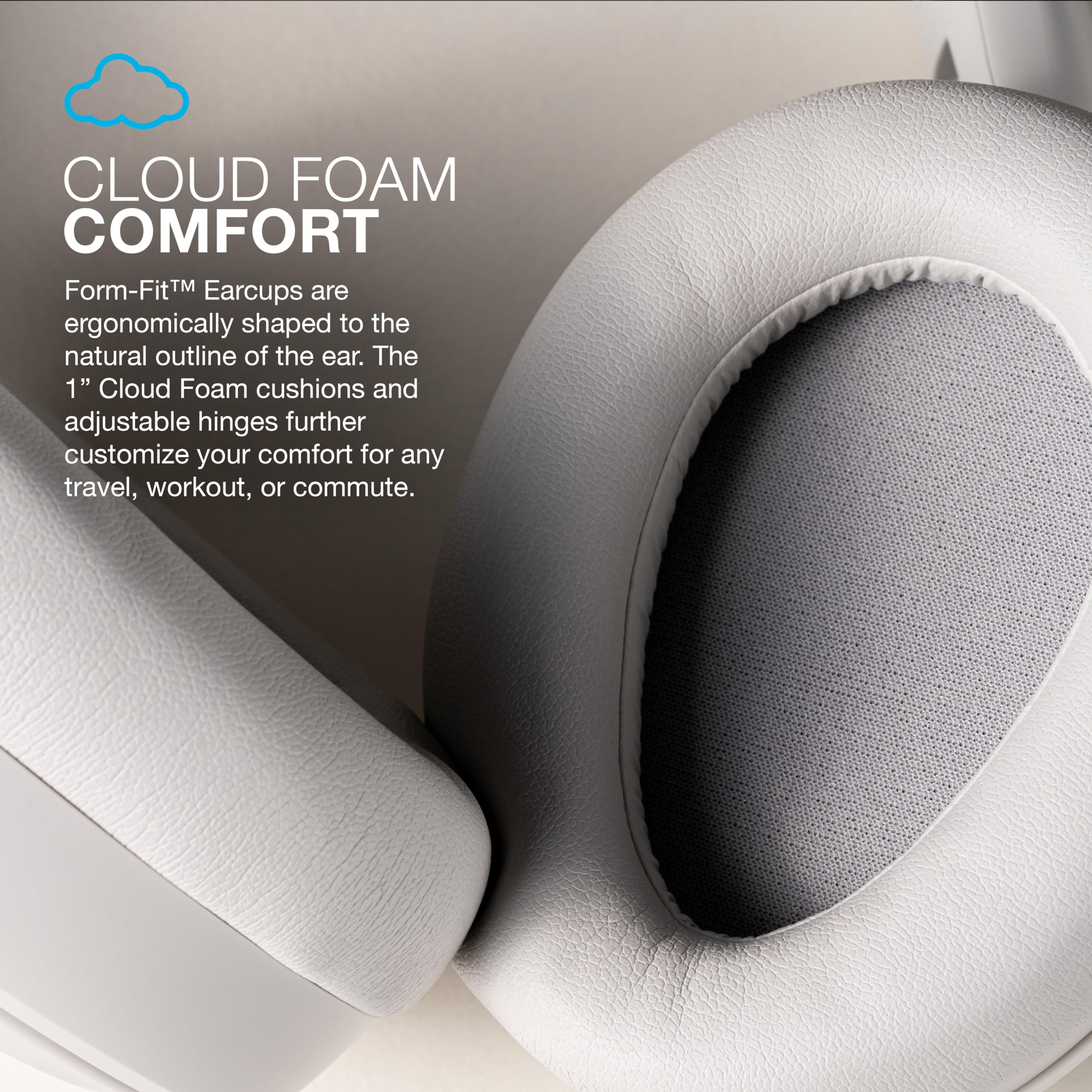 JLab JBuds Lux ANC worn on commute illustrating ANC use to reduce background noise
