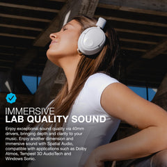 JLab JBuds Lux ANC close-up of cloud foam earcup and headband for all-day comfort
