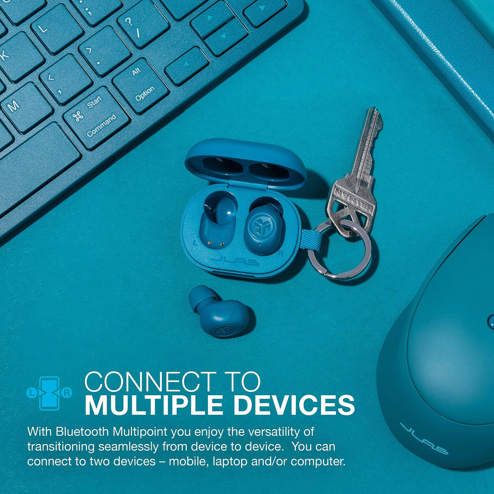 JLab JBuds Mini charging case open showing extra battery for extended listening