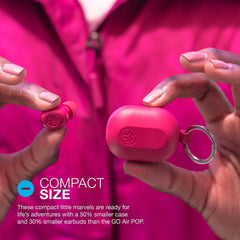 JLab JBuds Mini charging case open displaying earbuds and extended battery benefit