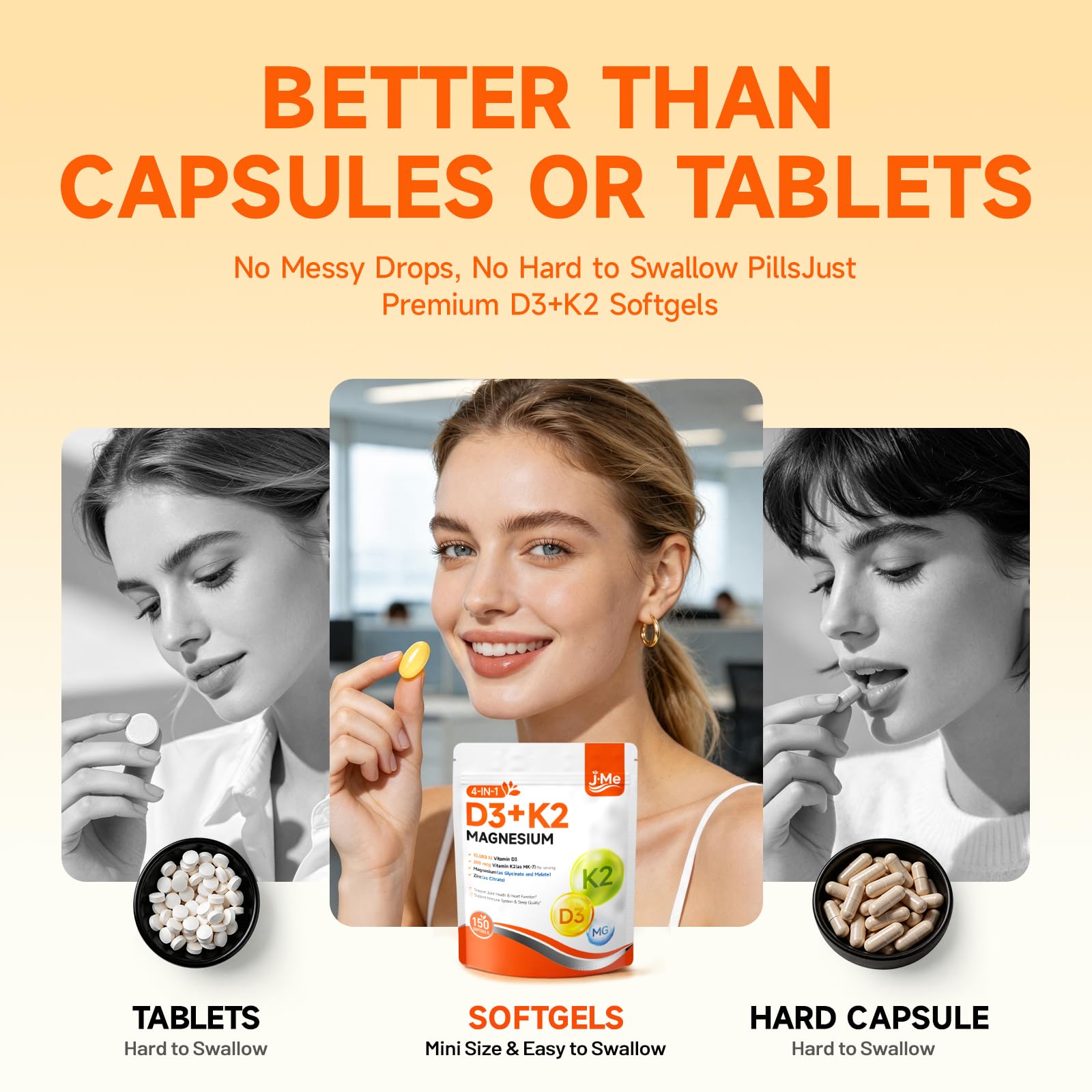 JME open pouch with softgels illustrating resealable freshness