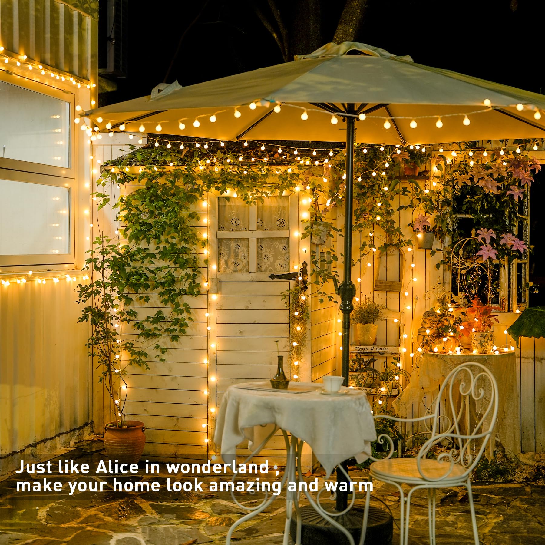 JMEXSUSS globe lights hung over bed creating cozy bedroom ambiance